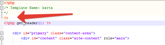 первую часть кода вставляем до строки php get header